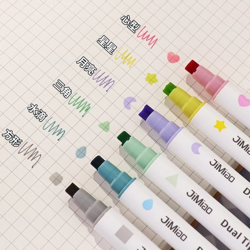 6-farbiger Stempel-Textmarker mit zwei Köpfen