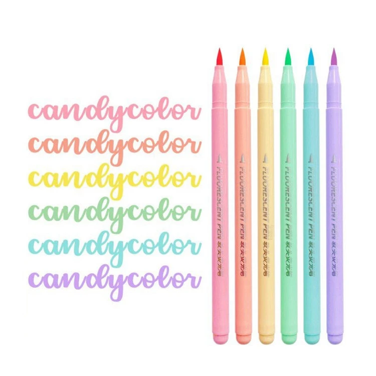 6 Farben Soft Brush Fluorescence Pen Set Art Color Highlighter